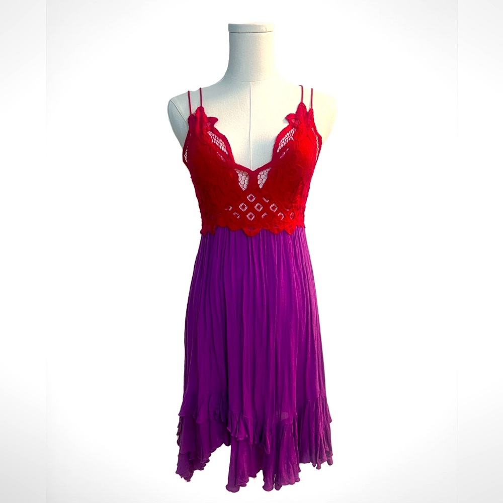 Free People Dress Lace Too Frill/Ruffle Bottom Short Dress Size Small